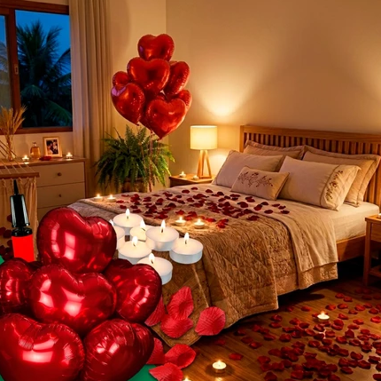 Surpresa Romântica Completa 400 Pétalas 10 Velas 4 Balões + Balão Eu Te Amo