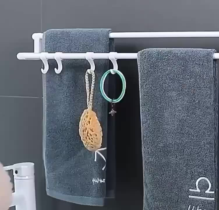 Porta Toalha Para Banheiro DUPLA CAMADA COM GANCHOS Sem Furo Com Suporte De Adesivos Multiuso