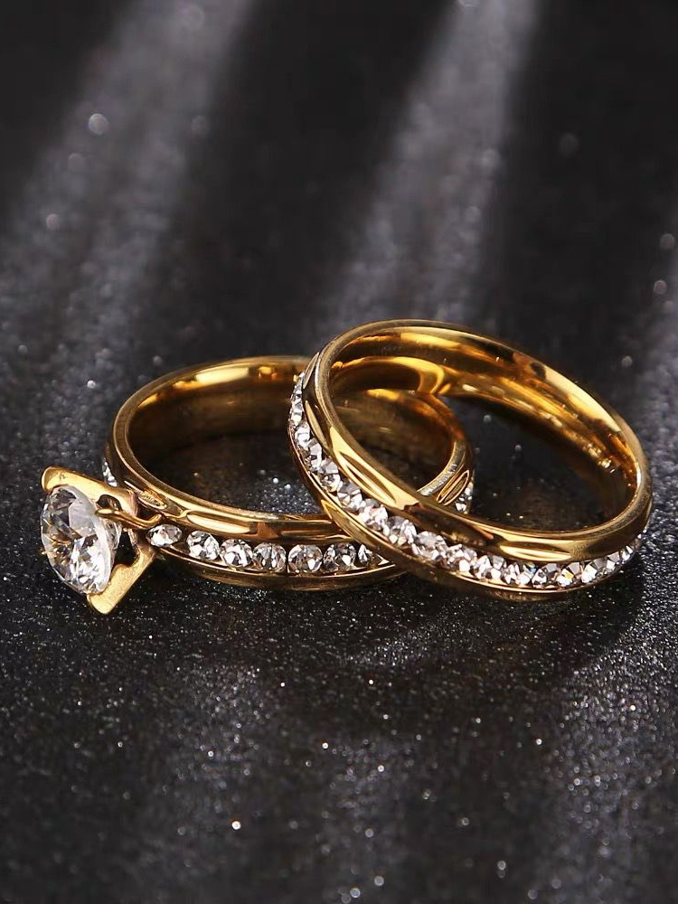 Par de Aliancas de casamento de ouro Anel de noivado de aco inoxidavel para mulheres Sem caixinha