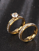 Par de Aliancas de casamento de ouro Anel de noivado de aco inoxidavel para mulheres Sem caixinha
