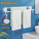 Porta Toalha Para Banheiro DUPLA CAMADA COM GANCHOS Sem Furo Com Suporte De Adesivos Multiuso