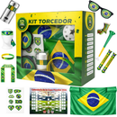 Combo Torcedor Bandeira Copa 2026 Adesivo Trompete Pintura Facial Bandeira Brasil Adesivo Vuvuzela KIT TORCEDOR