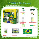 Combo Torcedor Bandeira Copa 2026 Adesivo Trompete Pintura Facial Bandeira Brasil Adesivo Vuvuzela KIT TORCEDOR