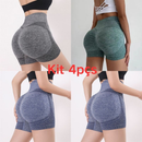 Kit 3/4pçs Shorts Fitness Feminino Cintura Alta Academia Levanta Bumbum Sem Costura